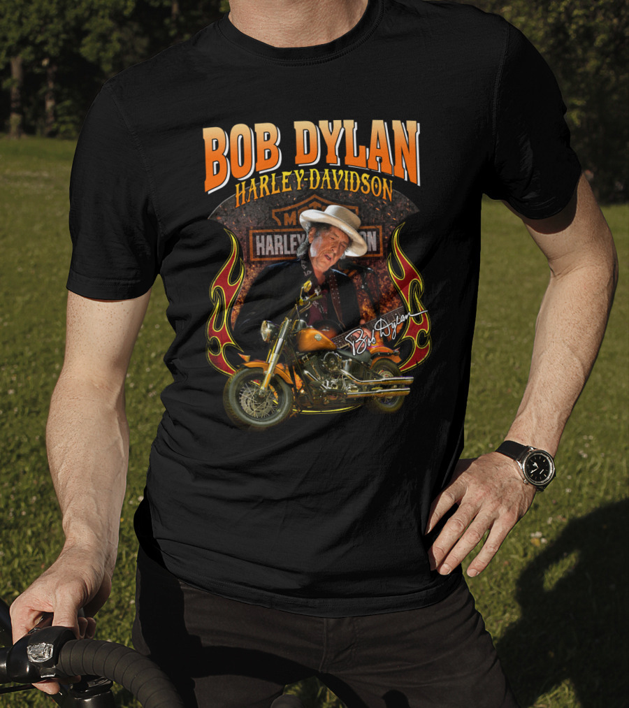 Bob Dylan Harley Davidson Motorcycle Flames T-Shirt