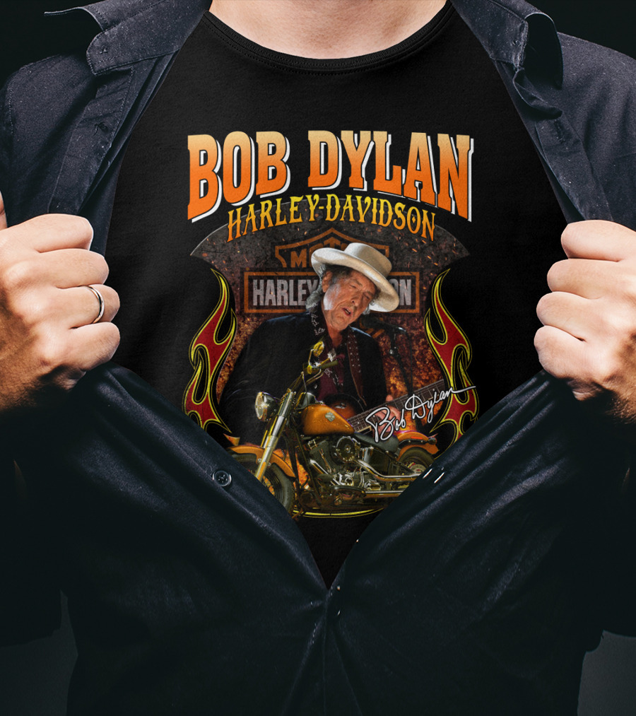 Bob Dylan Harley Davidson Motorcycle Flames T-Shirt