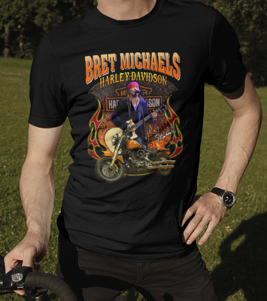 Bret Michaels Harley Davidson Motorcycle Concert Performance Signature T-Shirt