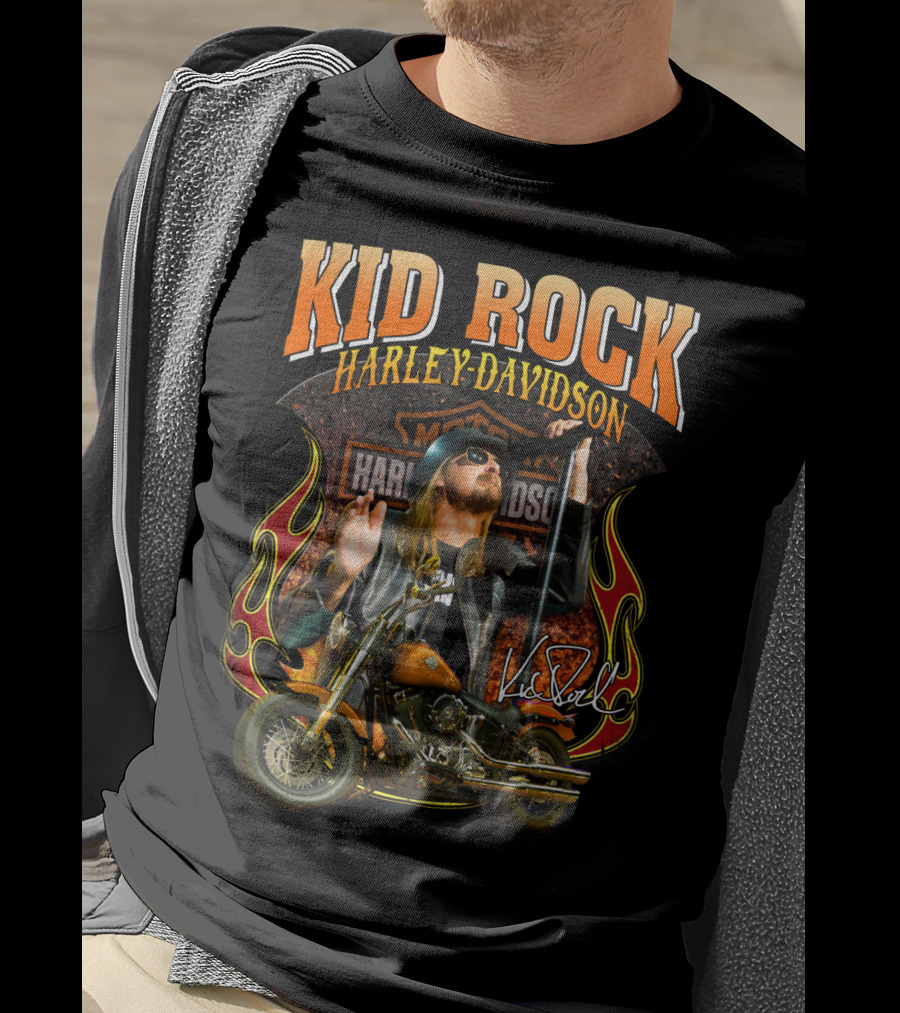 Kid Rock Harley Davidson Motorcycle Flames Promo T-Shirt