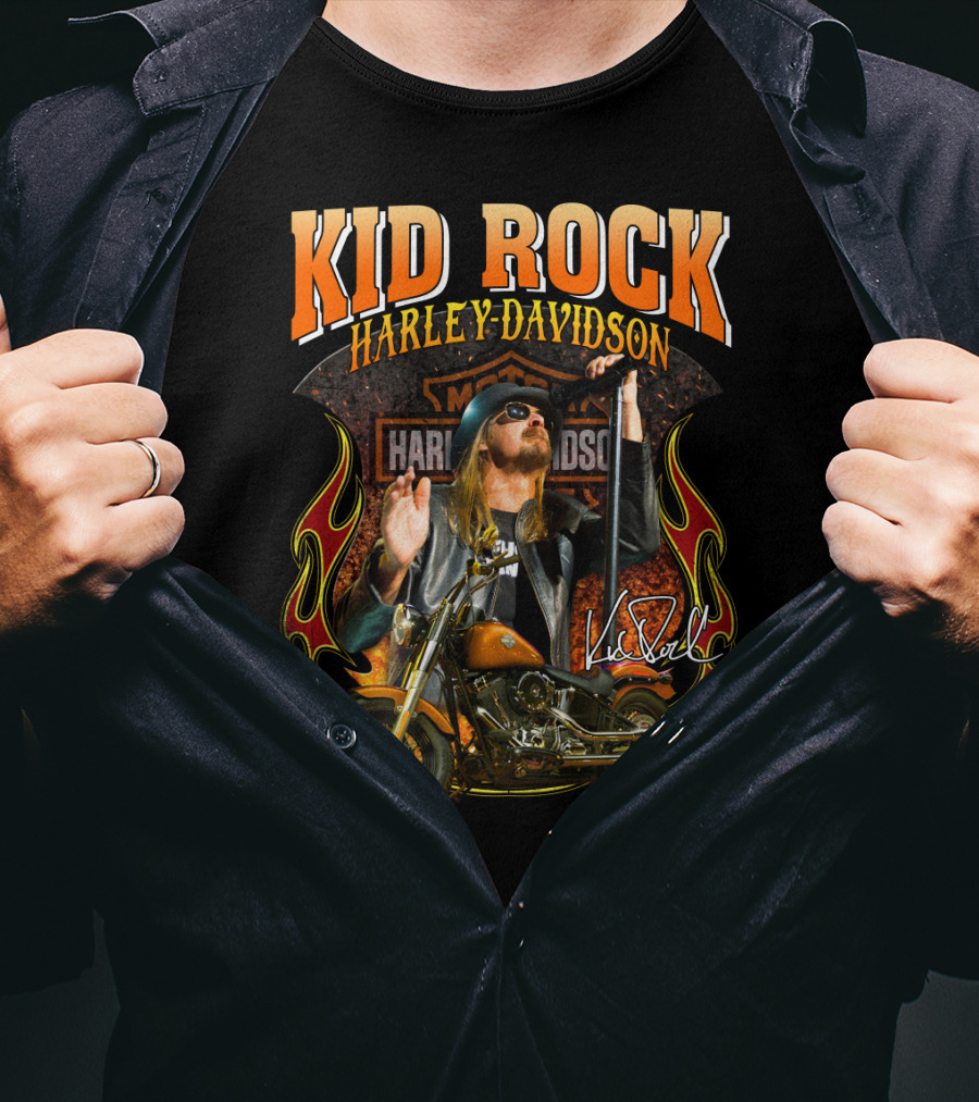 Kid Rock Harley Davidson Motorcycle Flames Promo T-Shirt