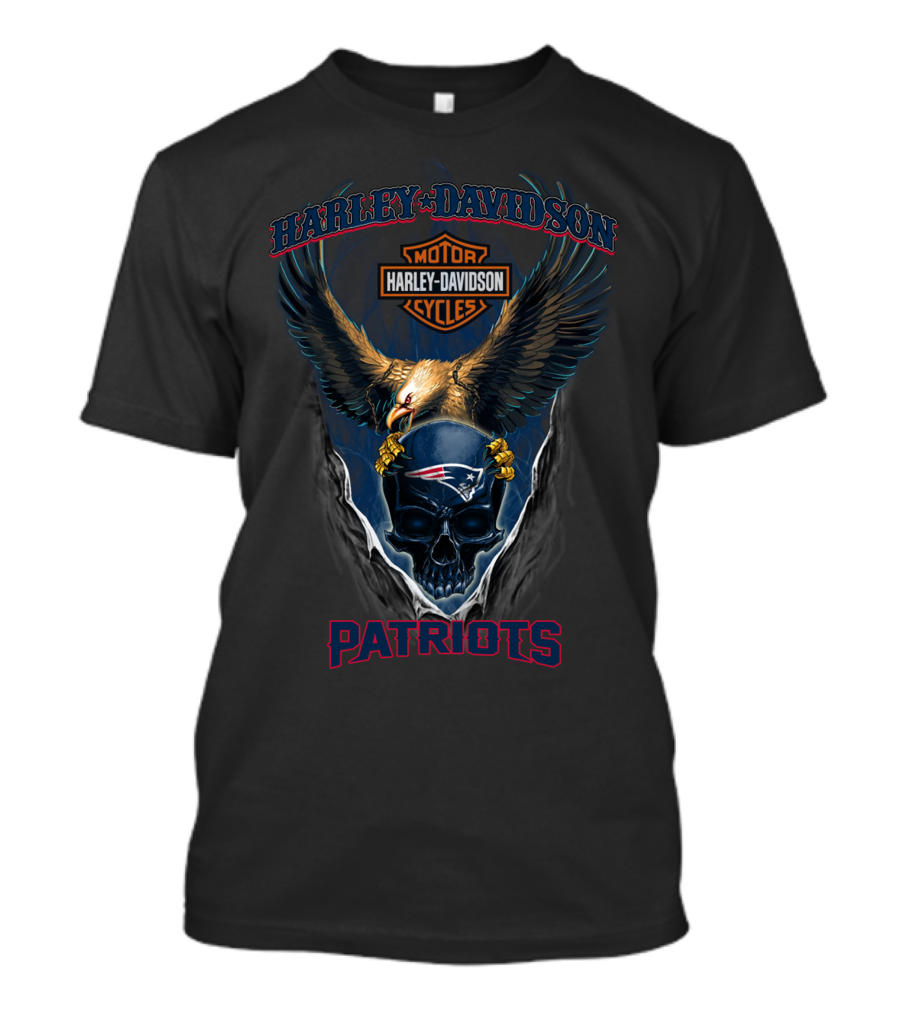 Harley Davidson Motorcycles New England Patriots Skull Eagle T-Shirt