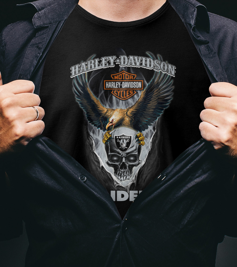 Harley Davidson Motor Cycles Raiders Skull Eagle T-Shirt