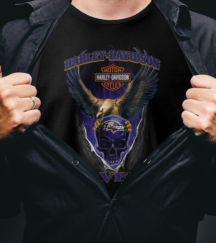 Harley Davidson Ravens Eagle Skull Baltimore Ravens T-Shirt