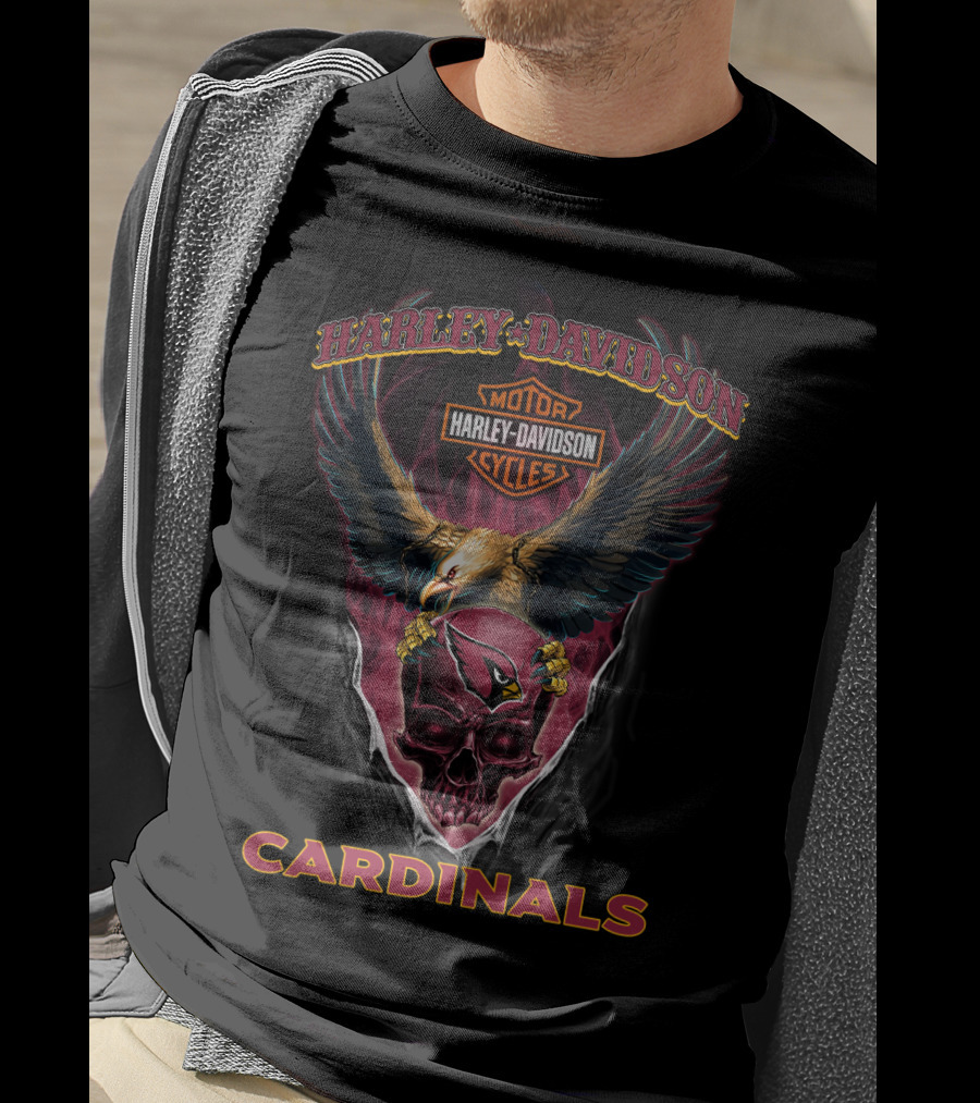 Harley Davidson Motor Cycles Cardinals Eagle And Skull T-Shirt