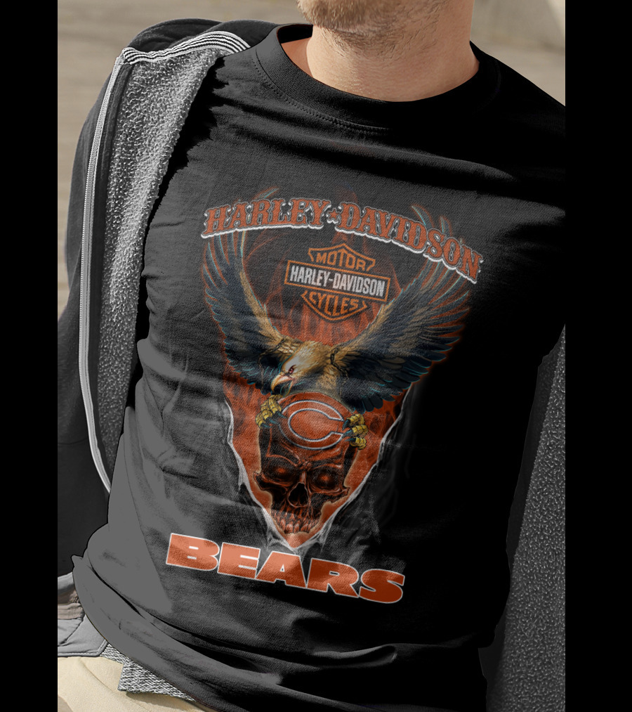 Harley Davidson Chicago Bears Skull Eagle Motor Cycles T-Shirt