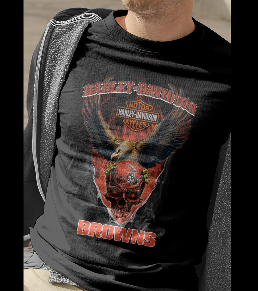 Harley Davidson Motor Cycles Eagle Cleveland Browns T-Shirt