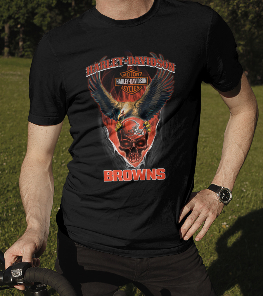 Harley Davidson Motor Cycles Eagle Cleveland Browns T-Shirt