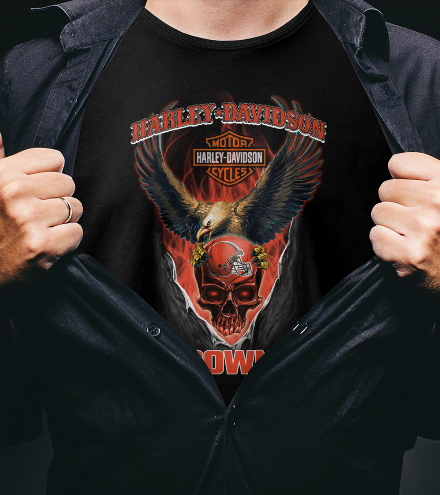 Harley Davidson Motor Cycles Eagle Cleveland Browns T-Shirt