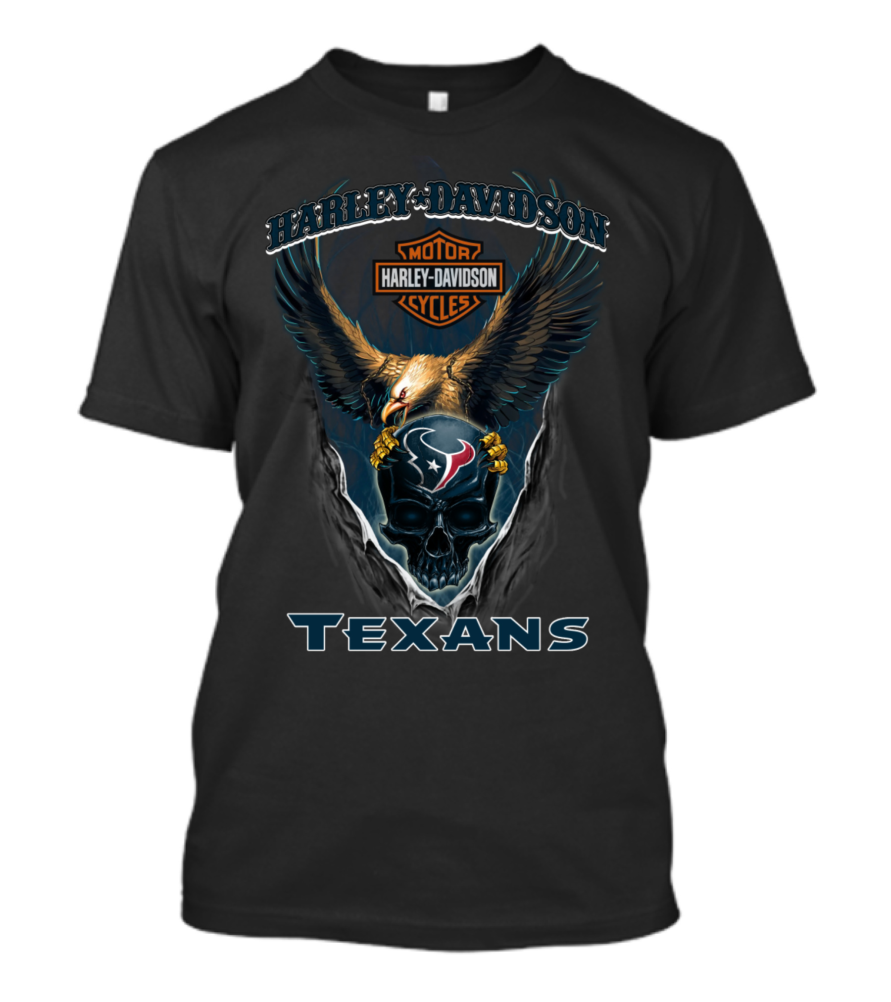 Harley Davidson Eagle Houston Texans Skull T-Shirt