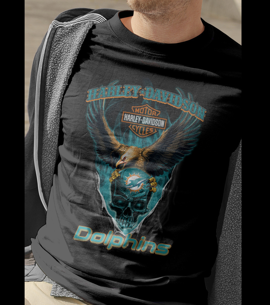 Harley Davidson Motor Cycles Eagle Miami Dolphins T-Shirt