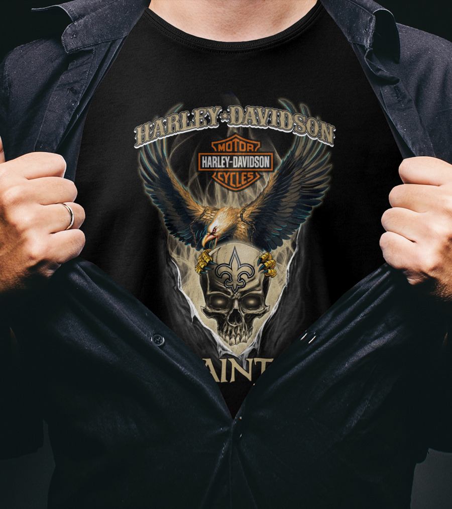 Harley Davidson Motor Cycles New Orleans Saints T-Shirt