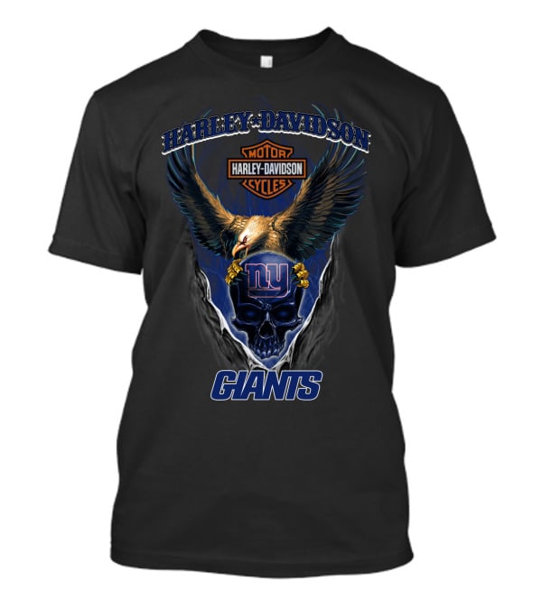 Harley Davidson Motor Cycles New York Giants Eagle Skull T-Shirt