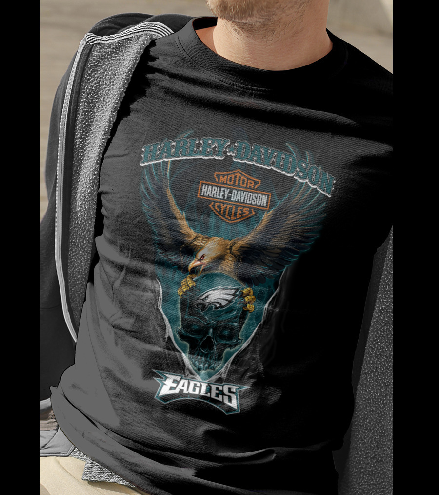 Harley Davidson Motor Cycles Philadelphia Eagles Eagle Skull T-Shirt