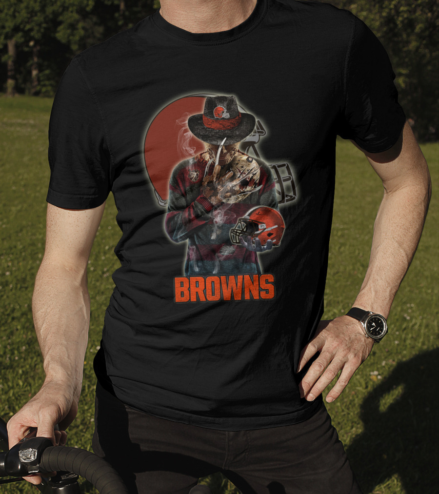 Browns Jason Voorhees Freddy Krueger Mashup Cleveland Helmet T-Shirt