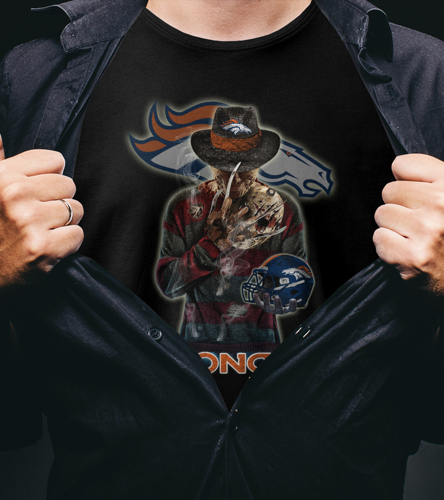 M2 Jason Voorhees Denver Broncos Freddy Krueger Crossover T-Shirt