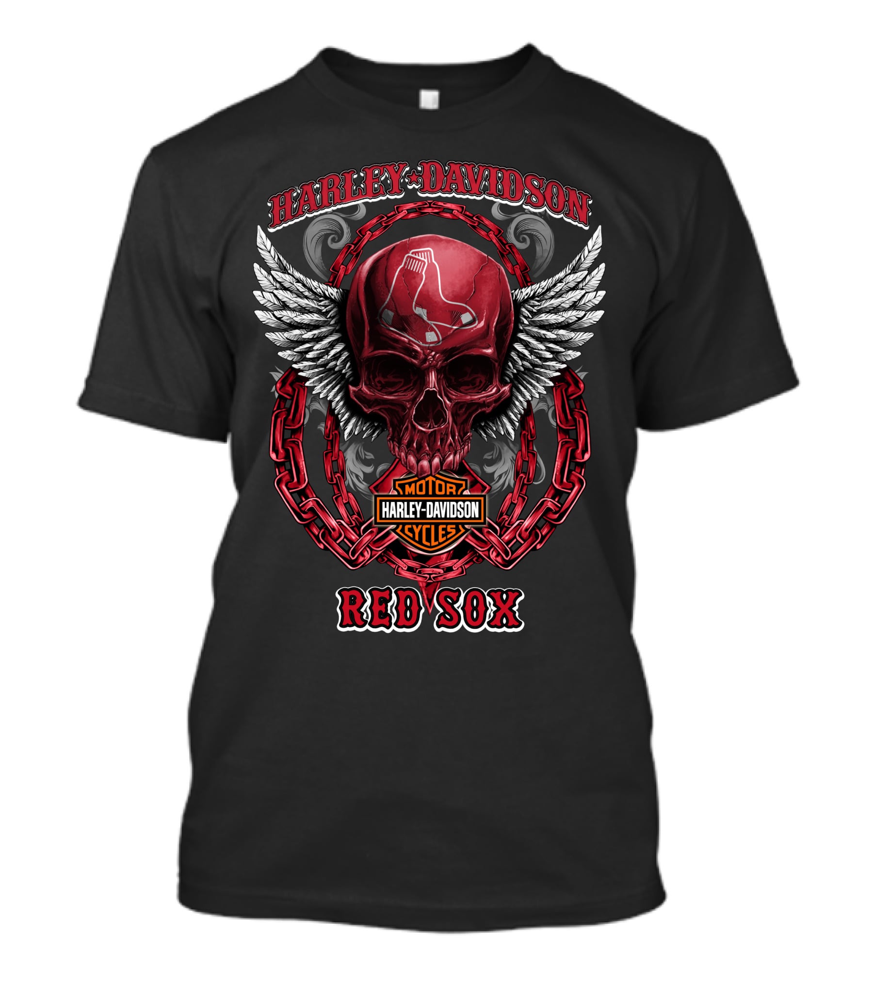 Harley Davidson Boston Red Sox Skull And Wings T-Shirt