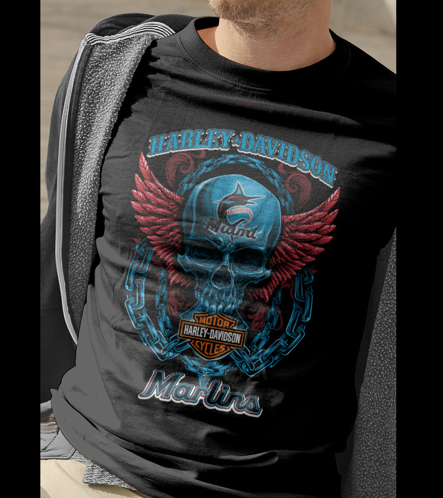 Harley Davidson Miami Marlins Motor Cycles T-Shirt