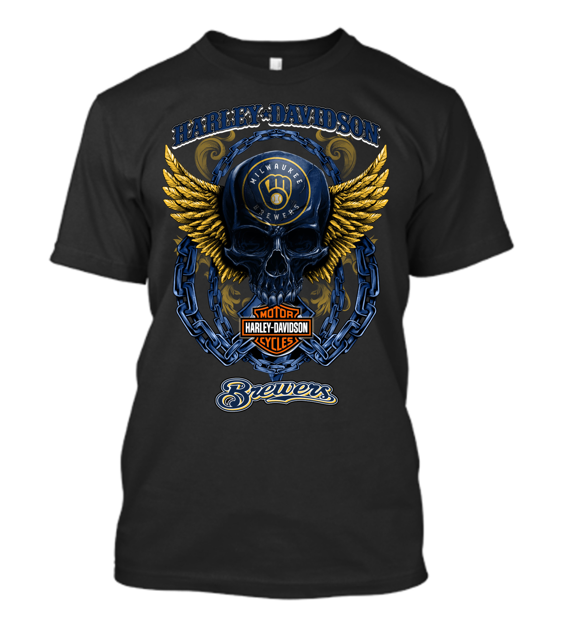 Harley Davidson Milwaukee Brewers Motor Cycles Winged Skull T-Shirt