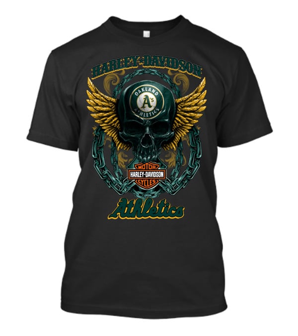 Harley Davidson Motorcycles Oakland Athletics Skull With Chains And Wings T-Shirt