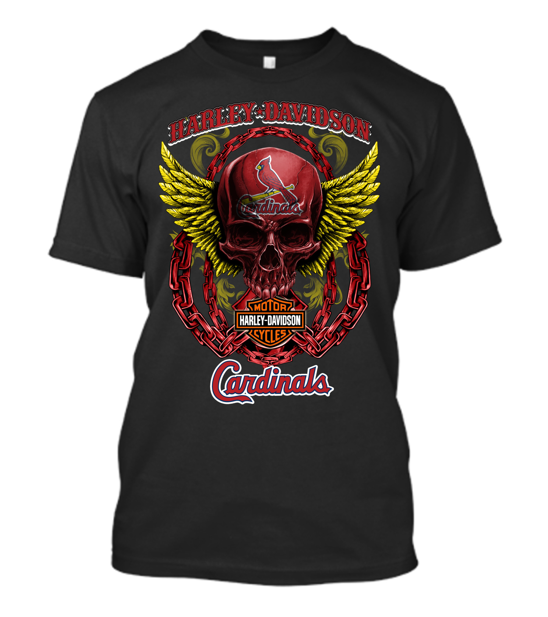 Harley Davidson St Louis Cardinals Skull Wings T-Shirt