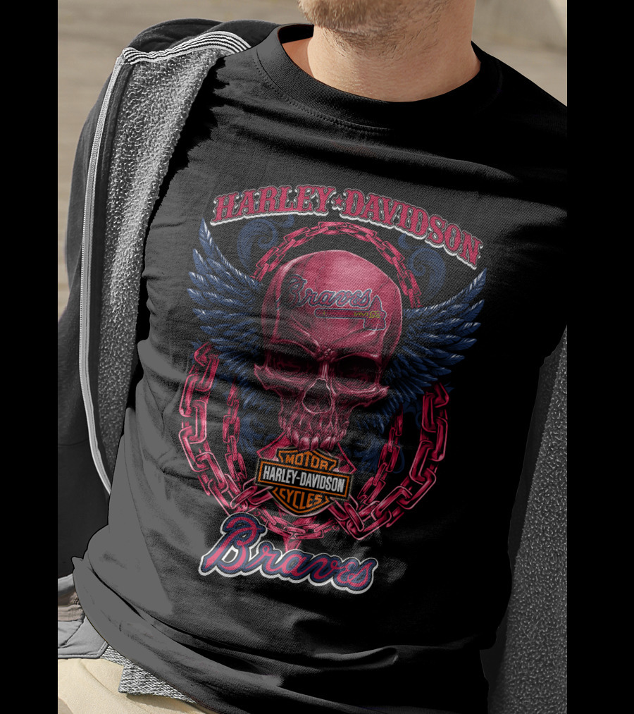Harley Davidson Braves Skull Wings Atlanta Braves T-Shirt
