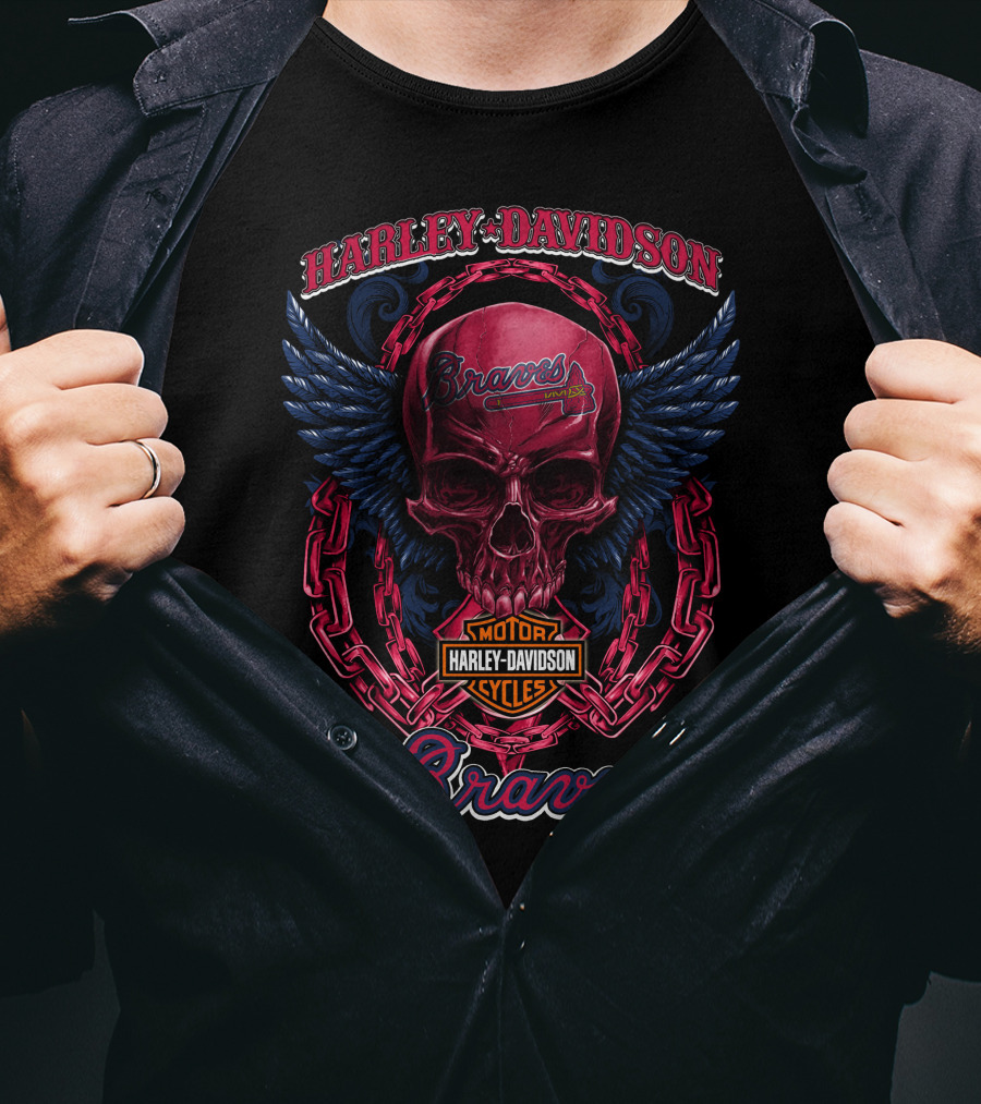 Harley Davidson Braves Skull Wings Atlanta Braves T-Shirt