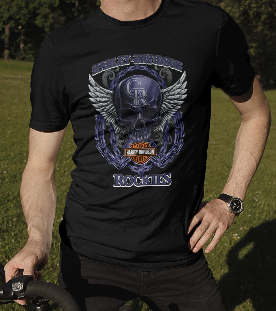 Harley Davidson Colorado Rockies Cr Skull With Wings And Chain T-Shirt