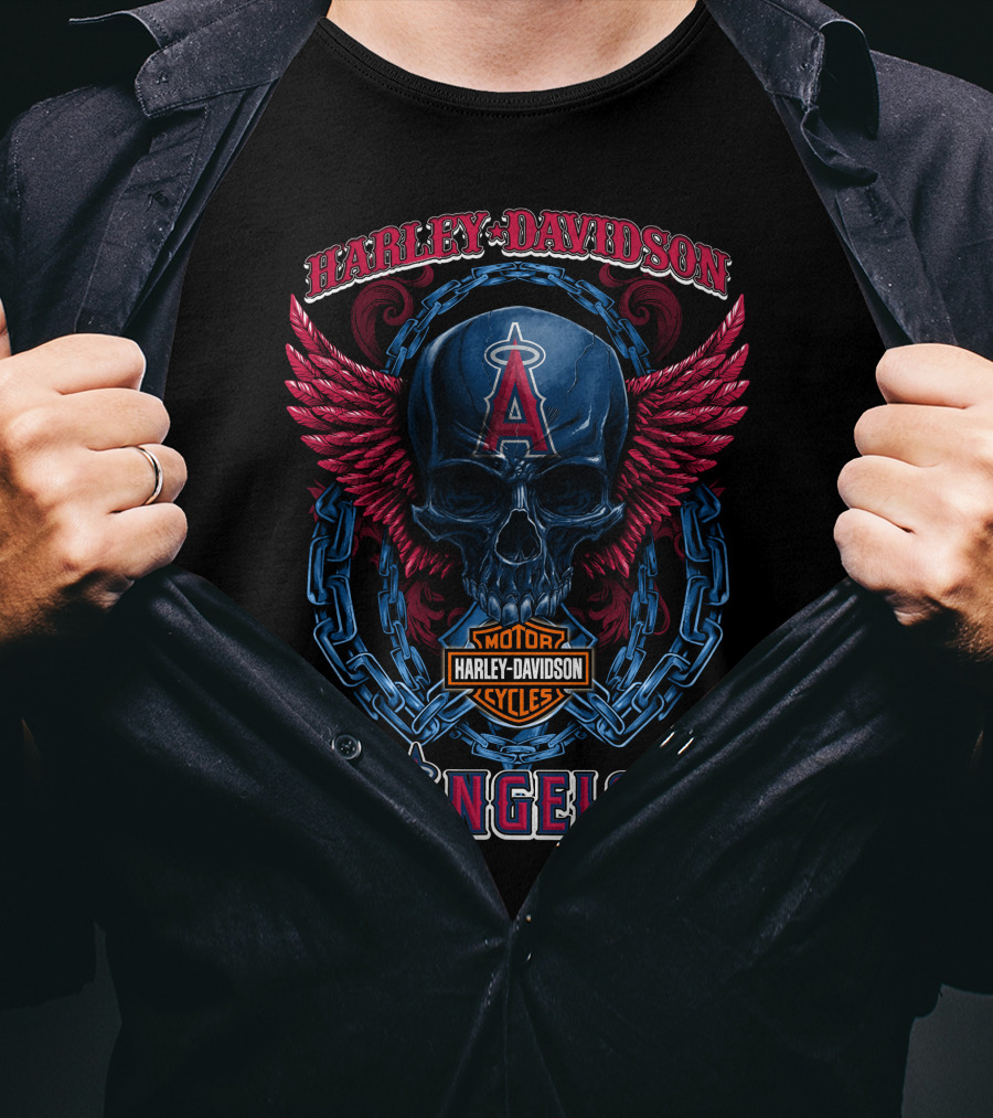 Harley Davidson Motorcycles Los Angeles Angels Skull Wings T-Shirt