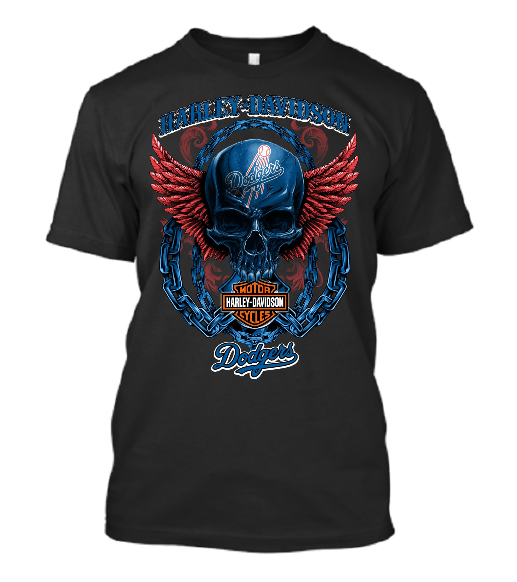 Harley Davidson Los Angeles Dodgers Motor Cycles Skull With Wings T-Shirt