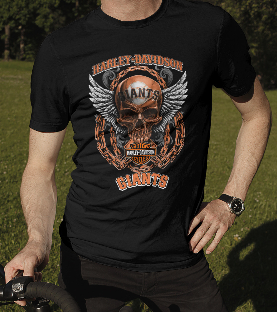 Harley Davidson Motorcycles Giants Skull Chains Wings T-Shirt
