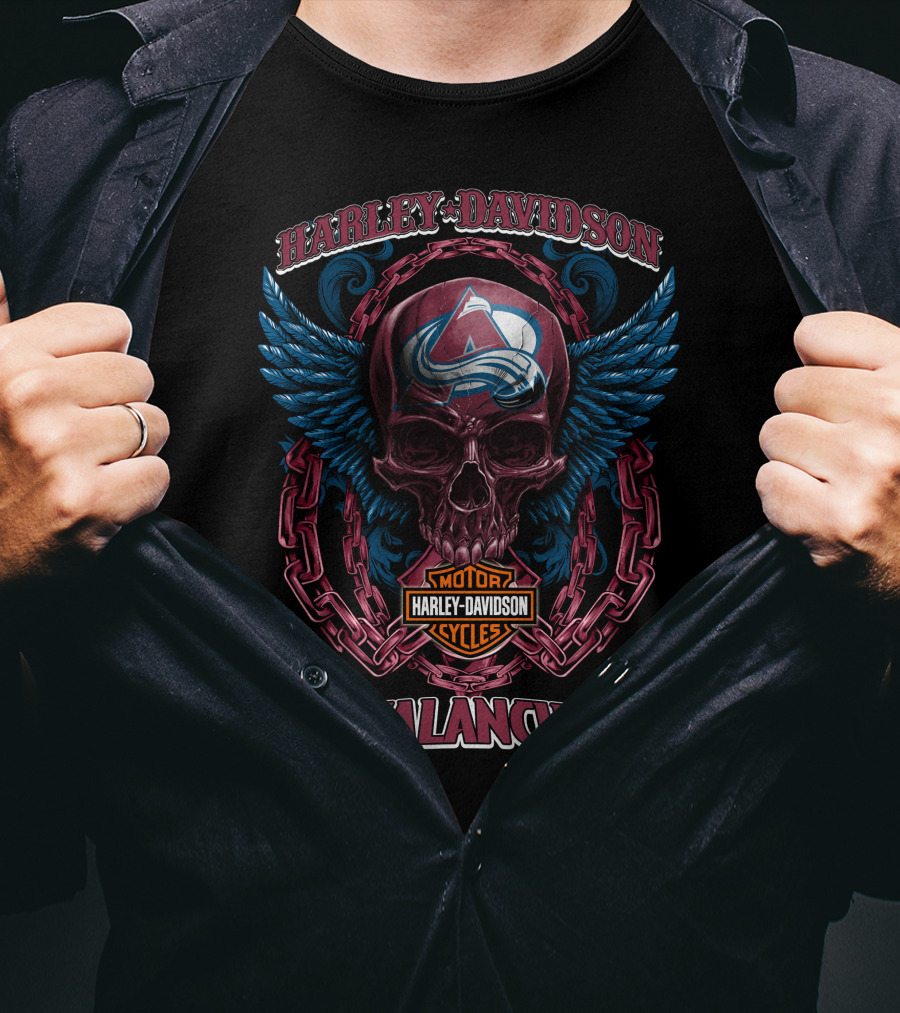 Harley Davidson Nhl Colorado Avalanche Skull Wings Motorcycle Cycles T-Shirt