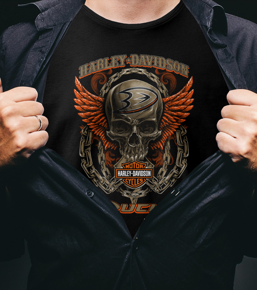 Harley Davidson Anaheim Ducks Nhl Skull Chains Wings T-Shirt