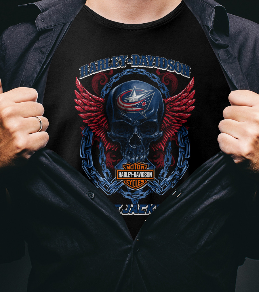 Harley Davidson Blue Jackets Columbus Nhl Motorcycles T-Shirt