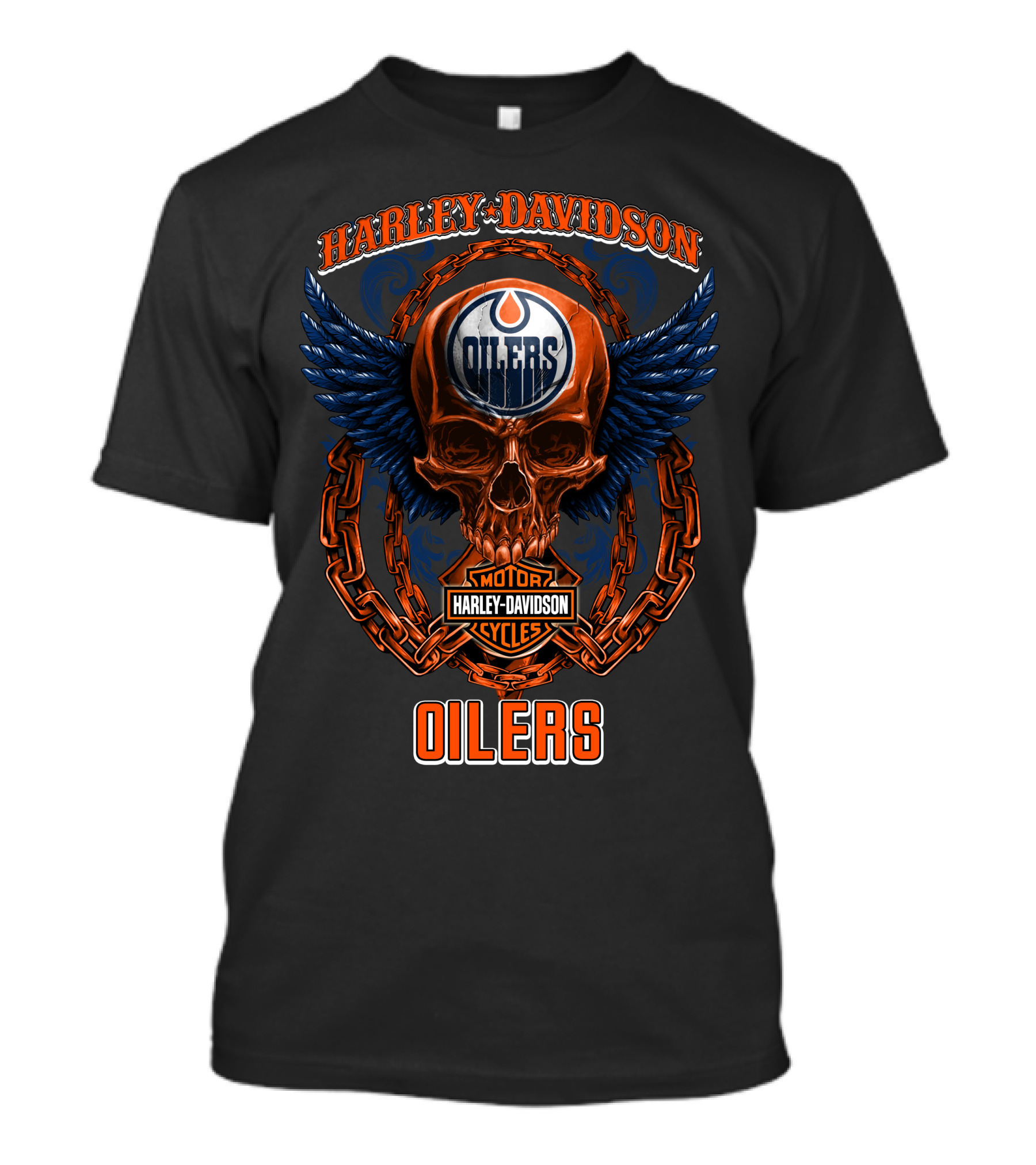 Harley Davidson Nhl Edmonton Oilers Skull And Wings T-Shirt