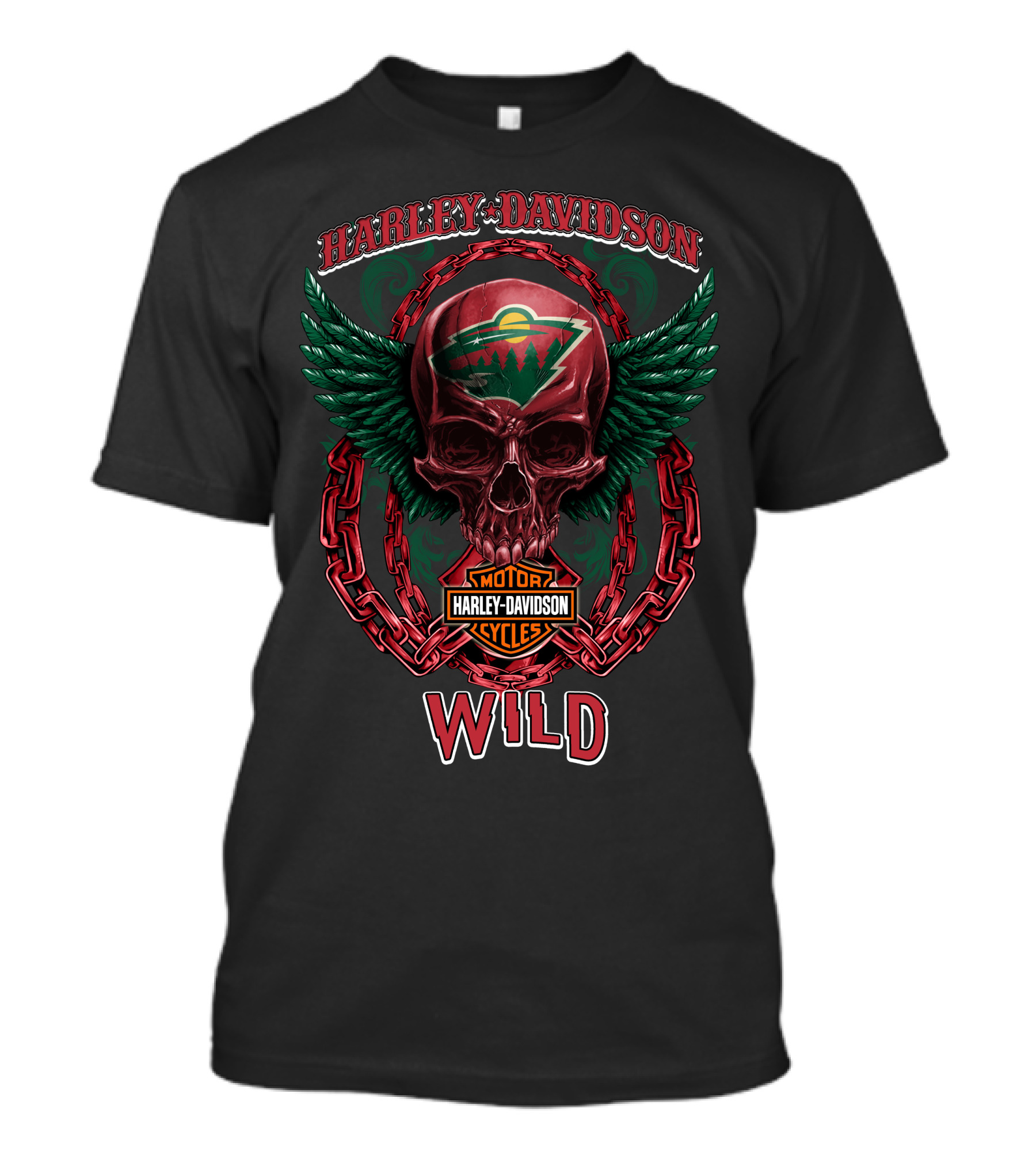 Harley Davidson Motorcycles Nhl Minnesota Wild Skull Wings Chain T-Shirt