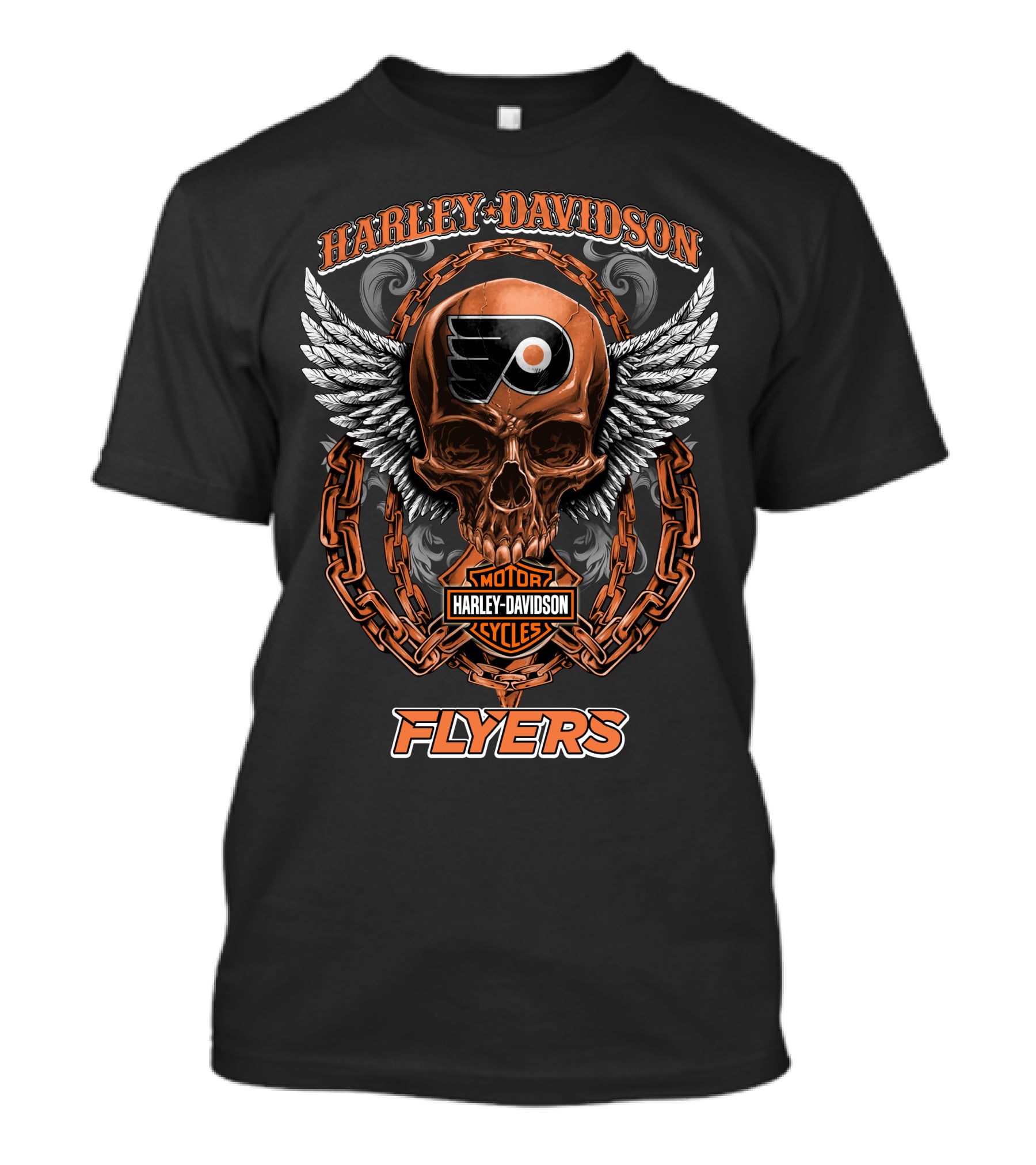 Harley Davidson Flyers Nhl Philadelphia Skull Wings Chain T-Shirt