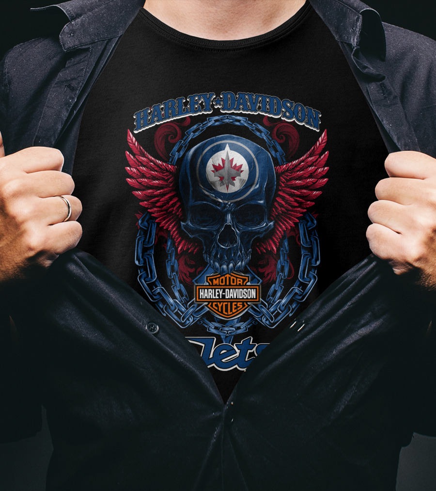 Harley Davidson Motor Cycles Nhl Winnipeg Jets Skull Wings T-Shirt