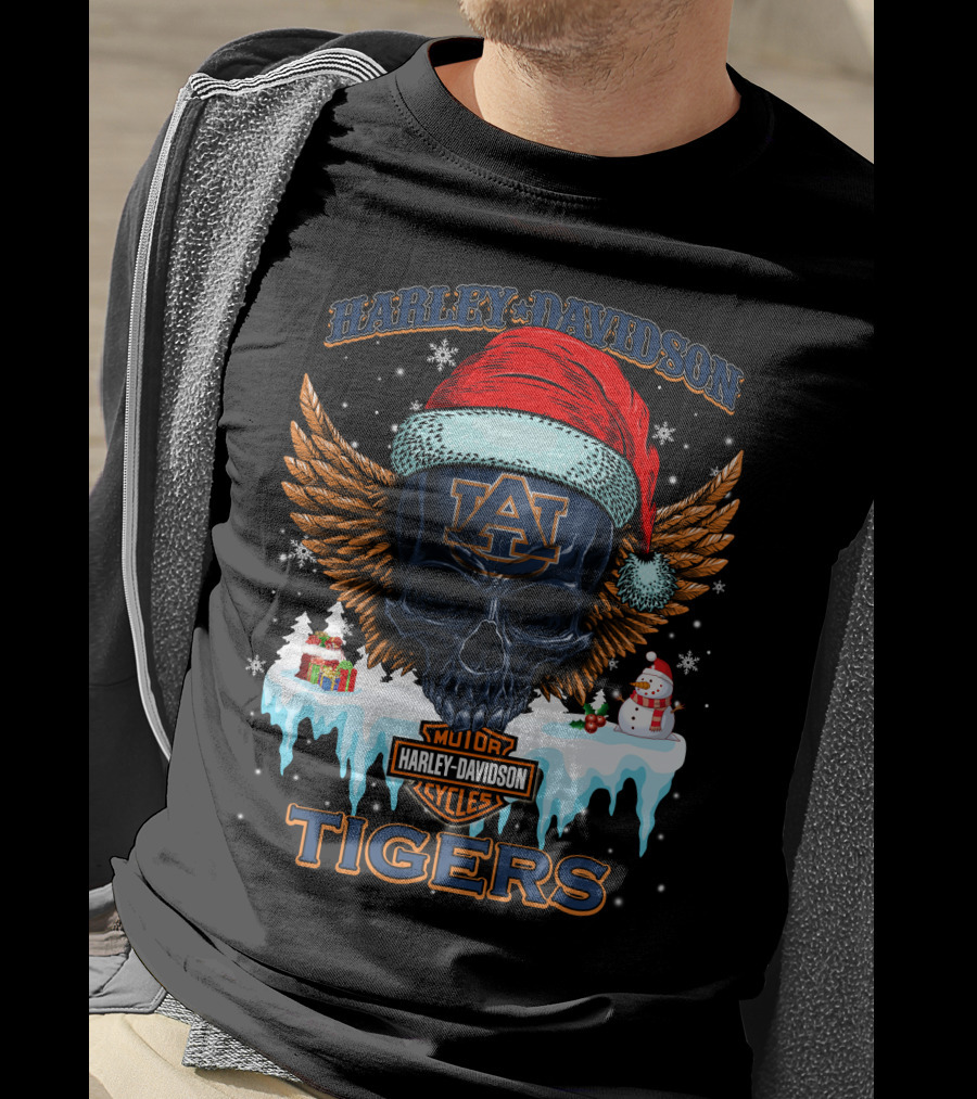 Harley Davidson Auburn Tigers Santa Skull T-Shirt