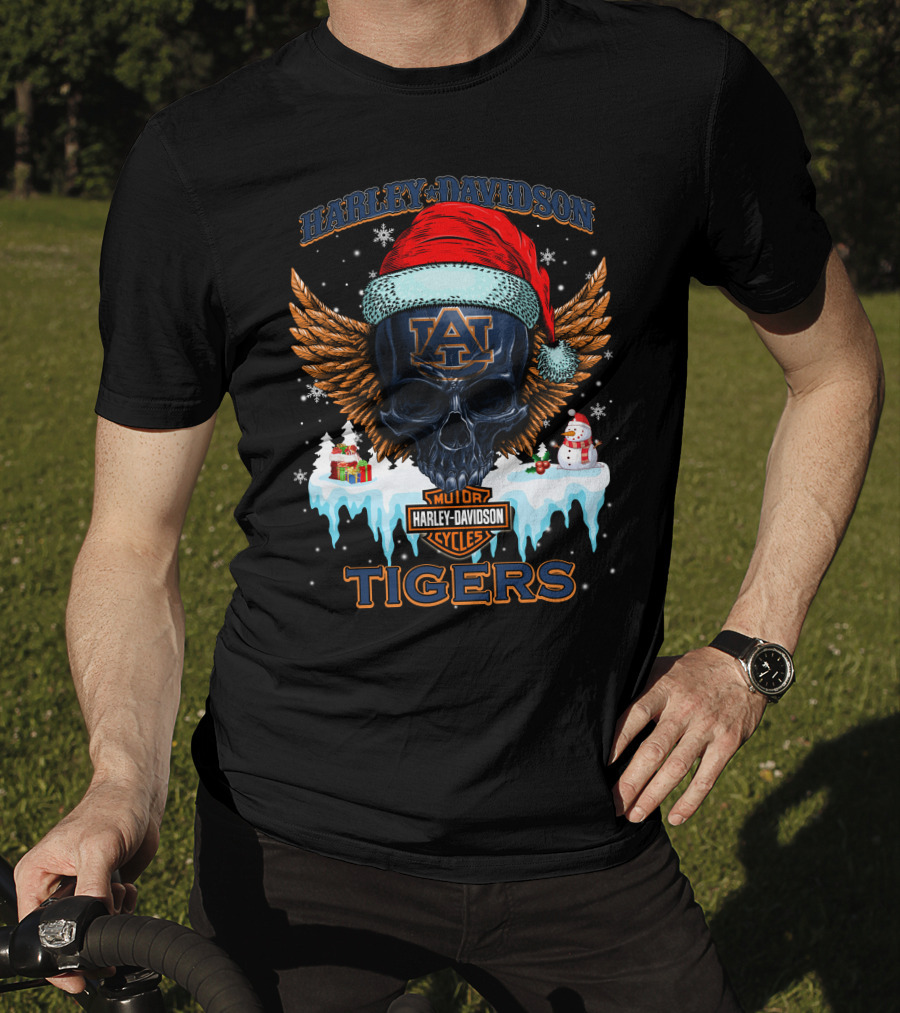 Harley Davidson Auburn Tigers Santa Skull T-Shirt