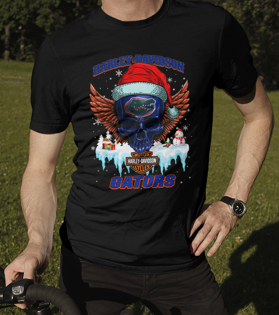 Harley Davidson Motor Cycles Gators Santa Skull T-Shirt