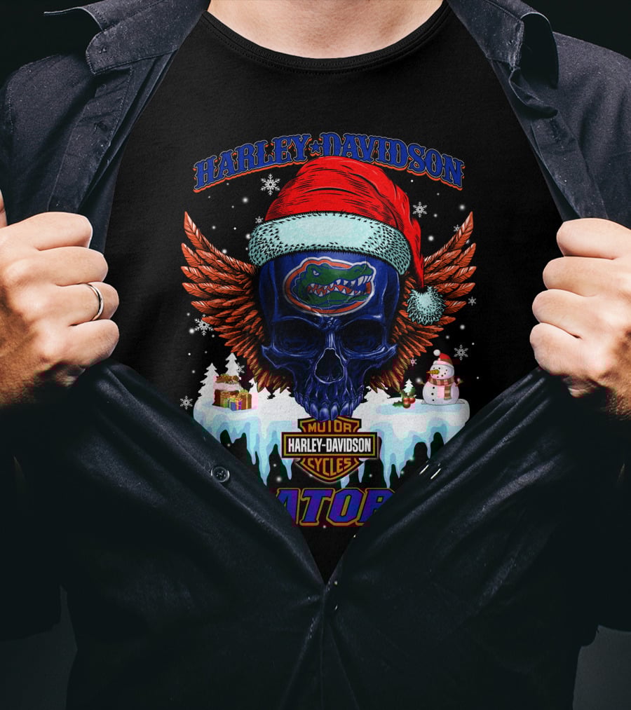 Harley Davidson Motor Cycles Gators Santa Skull T-Shirt