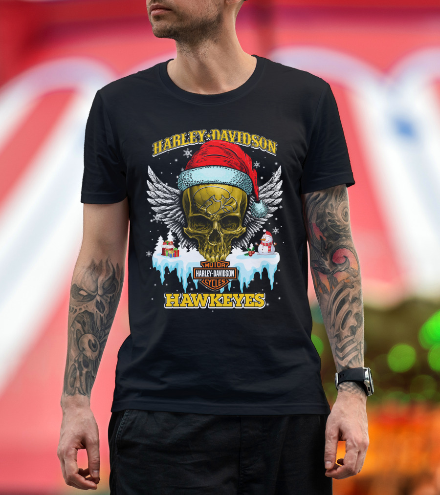 Harley Davidson Hawkeyes Motorcycles Holiday Skull And Wings T-Shirt
