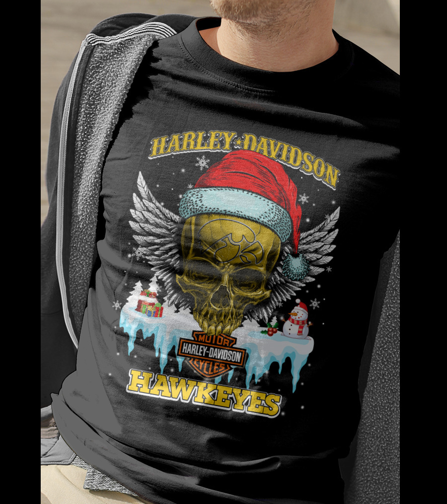 Harley Davidson Hawkeyes Motorcycles Holiday Skull And Wings T-Shirt