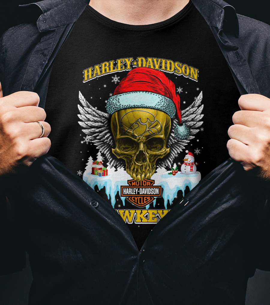 Harley Davidson Hawkeyes Motorcycles Holiday Skull And Wings T-Shirt