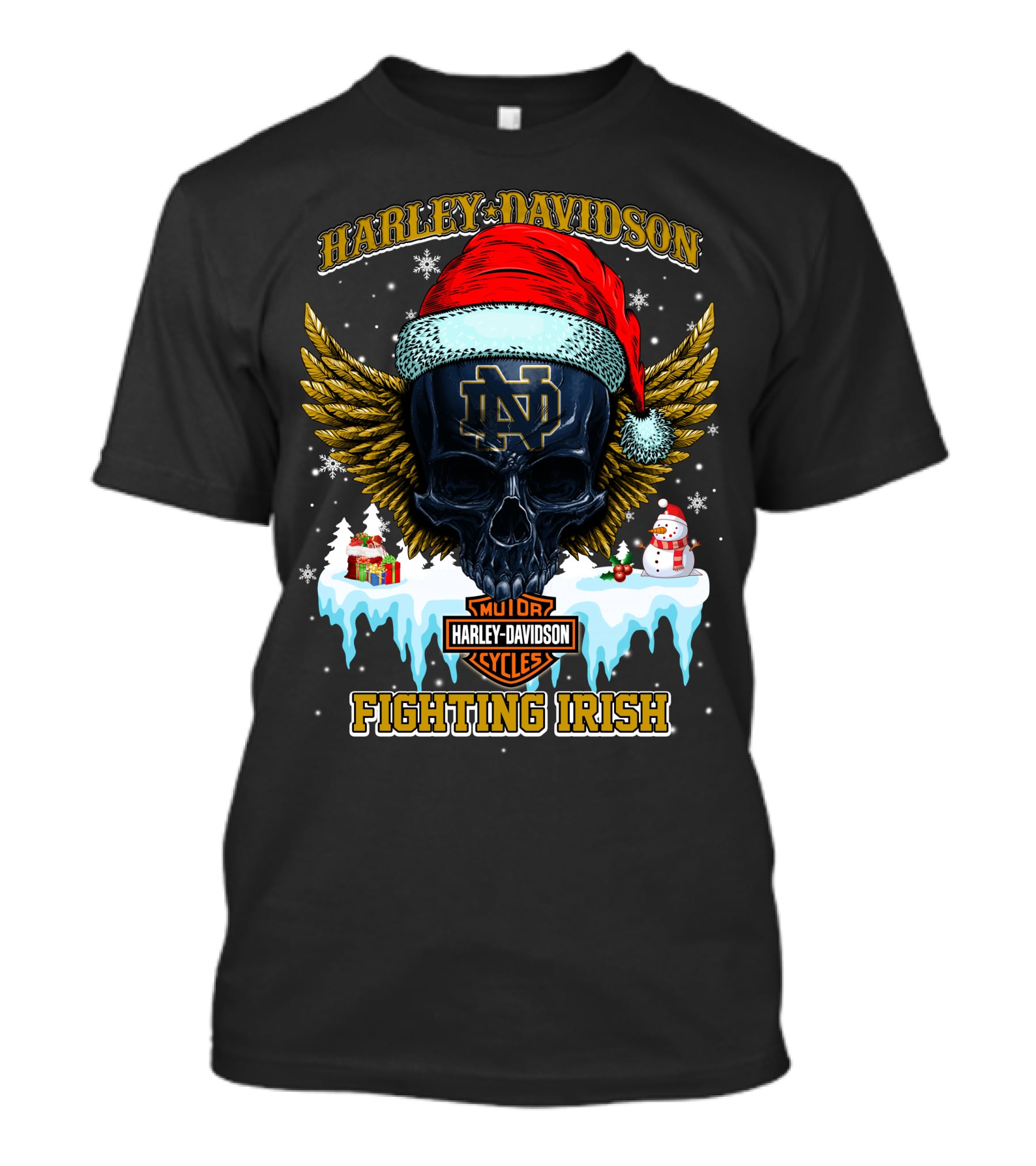 Harley Davidson Notre Dame Fighting Irish Santa Skull T-Shirt