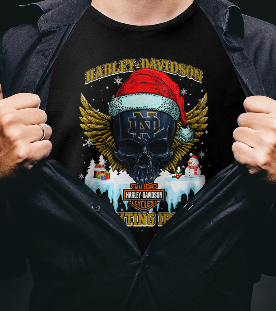 Harley Davidson Notre Dame Fighting Irish Santa Skull T-Shirt