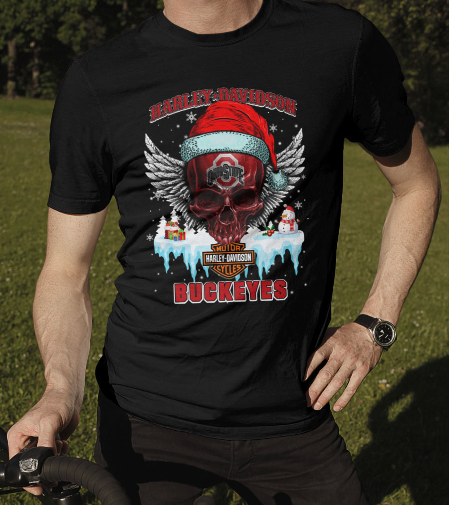 Harley Davidson Ohio State Buckeyes Motorcycles Cycles Santa Skull Wings Snowman T-Shirt