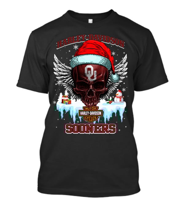 Harley Davidson Oklahoma Sooners Christmas Skull Wings T-Shirt