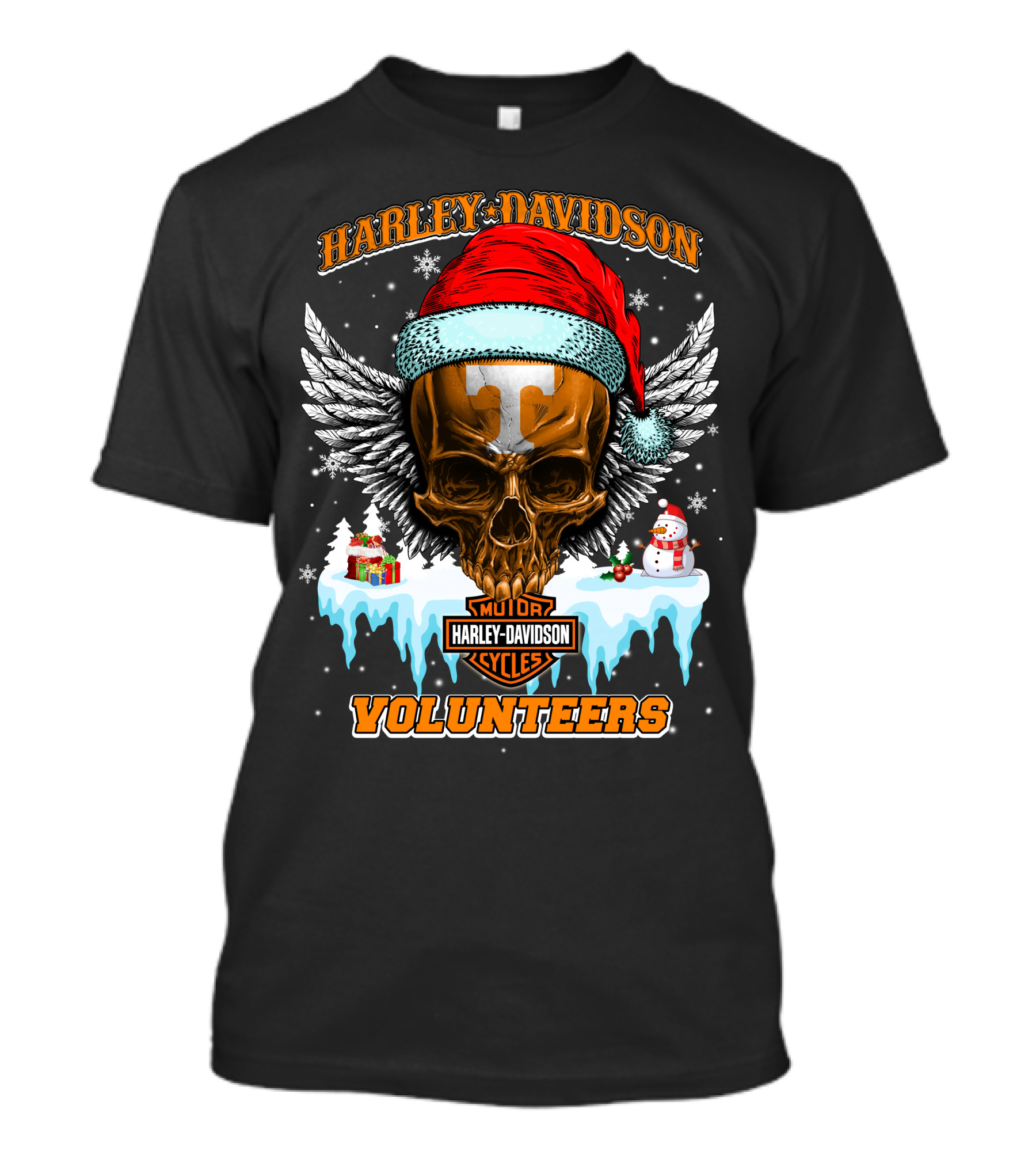Harley Davidson Motor Cycles Tennessee Volunteers Santa Skull T-Shirt